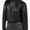 Selena Gomez Houndstooth Pattern Black Leather Jacket On Sale 