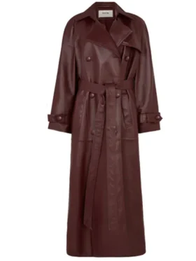 Selena Gomez Knicks Game Burgundy Leather Coat sale