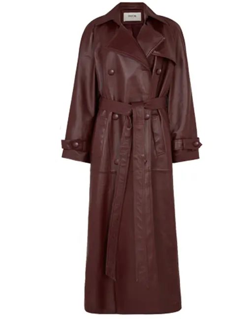 Selena Gomez Knicks Game Burgundy Leather Coat sale