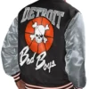 Shop Detroit Bad Boys Snap Tab Black and Gray Varsity Jacket