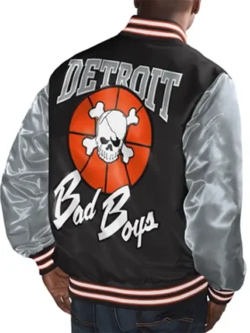 Shop Detroit Bad Boys Snap Tab Black and Gray Varsity Jacket