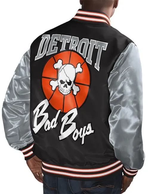 Shop Detroit Bad Boys Snap Tab Black and Gray Varsity Jacket