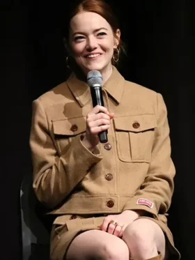 Shop Emma Stone Poor Things Brown Wool Jacket