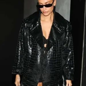 Shop Hailey Bieber Paris Fashion Week Leather Jacket