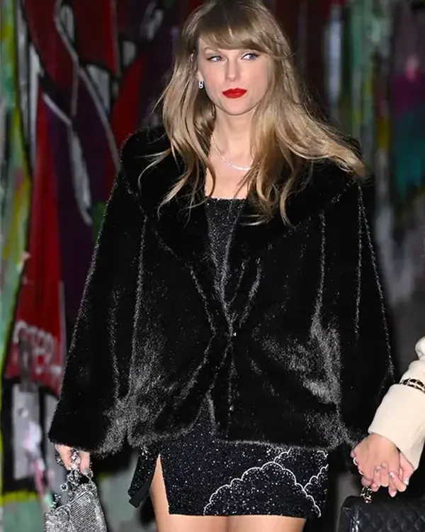 Taylor Swift 34th Birthday Black Fur Jacket On Sale