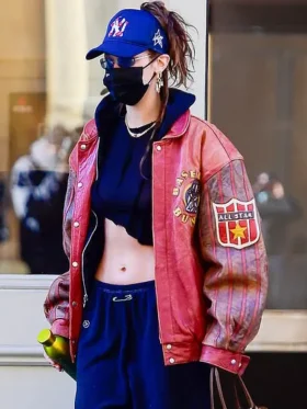 Unisex Bella Hadid Base Bunny Pink Leather Jacket