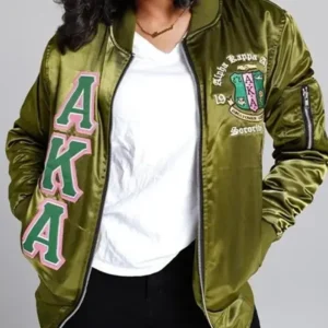 AKA Green Satin Bomber Jacket