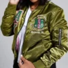 AKA Green Satin Bomber Jacket For Sale