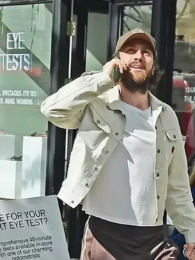 Aaron Taylor Johnson White Denim Trucker Jacket For Men