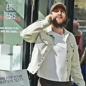 Aaron Taylor Johnson White Denim Trucker Jacket For Men