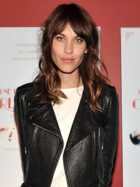 Alexa Chung Black Biker Leather Jacket For Sale
