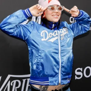 Billie Eilish Dodgers Blue Satin Varsity Jacket
