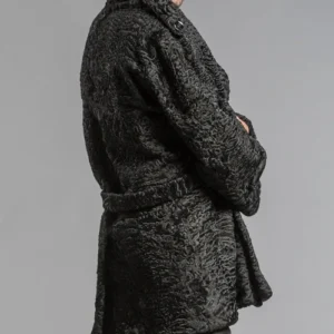 Black Grover Men Persian Lamb Fur Trench Style Black Coat