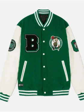 Boston Celtics Green and Off White Varsity Jacket
