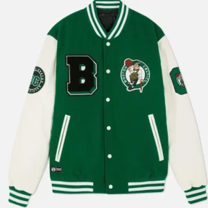 Boston Celtics Green and Off White Varsity Jacket