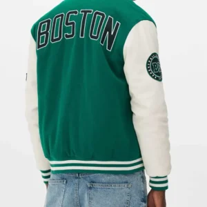 Boston Celtics Green and Off White Varsity Jacket Back