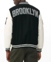 Brooklyn Nets Black and Off White Varsity Jacket Back