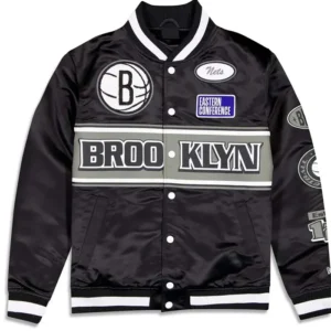 Brooklyn Nets Rally Drive 2024 Satin Varsity Jacket
