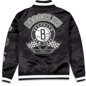 Brooklyn Nets Rally Drive 2024 Satin Varsity Jacket Back