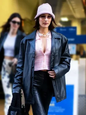 Buy Bella Hadid Black Leather Jacket For Sale Men And Women