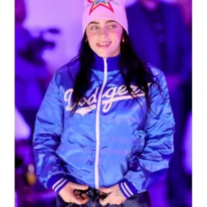 Buy Billie Eilish Dodgers Blue Satin Varsity Jacket