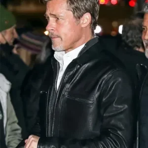 Buy Brad Pitt Wolfs 2024 Black Leather Jacket