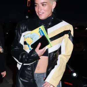 Buy Dixie Damelio Racinf Leather Jacket at Santa Monica For Sale Men And Women