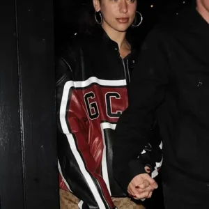 Buy Dua Lipa Met Gala Red And Black Racing Leather Jacket For Sale Men And Women