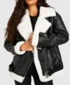 Buy Elena Faux Shearling Aviator Black Biker Leather Jacket