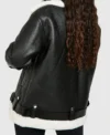 Buy Elena Faux Shearling Aviator Black Biker Leather Jacket For Women