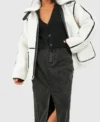 Buy Elena Faux Shearling Aviator Ivory Biker Leather Jacket