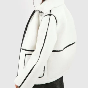 Buy Elena Faux Shearling Aviator Ivory Biker Leather Jacket For Women