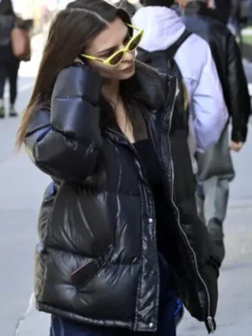 Buy Emily Ratajkowski Puffer Leather Jacket