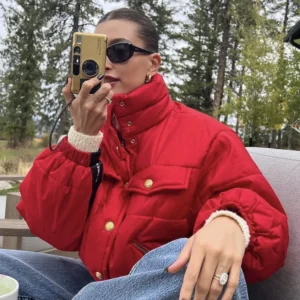 Buy Hailey Bieber Red Puffer Jacket