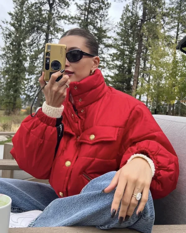 Buy Hailey Bieber Red Puffer Jacket