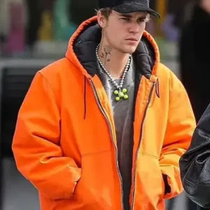 Buy Justin Bieber Orange Hooded Bomber Jacket