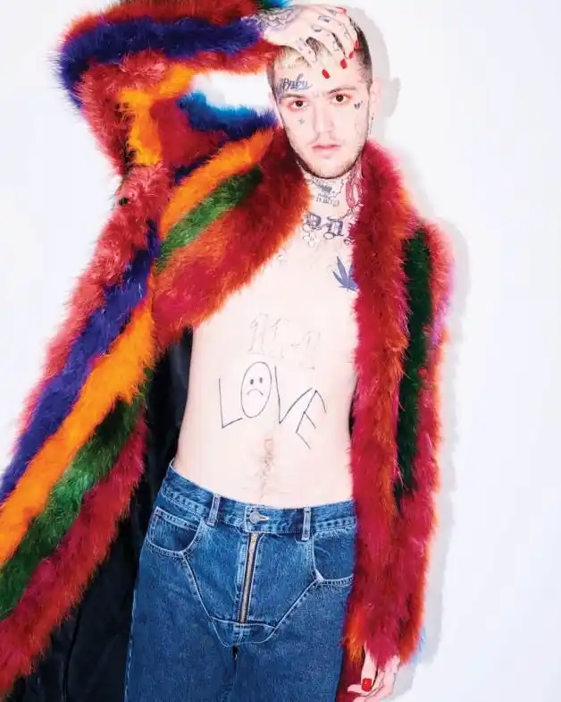 Buy Lil Peep Multicolor Long Faux Fur Coat