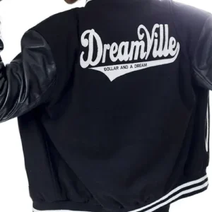 Buy Mens Born Sinner Dreamville Dollar and a Dream Black Varsity Jacket for Sale Men and Women