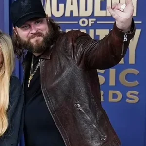 Buy Nate Smith 59th Academy of Country Music Awards 2024 Brown Leather Jacket For Sale