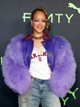 Buy Rihanna Big Bird Purple Fur Jacket