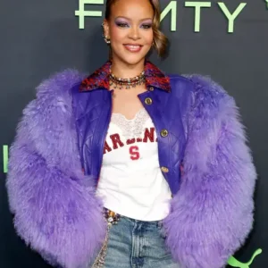 Buy Rihanna Big Bird Purple Fur Jacket