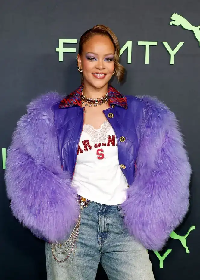 Buy Rihanna Big Bird Purple Fur Jacket