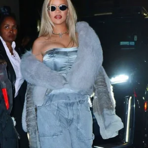 Buy Rihanna NYC 2024 Grey Crop Fuzzy Jacket