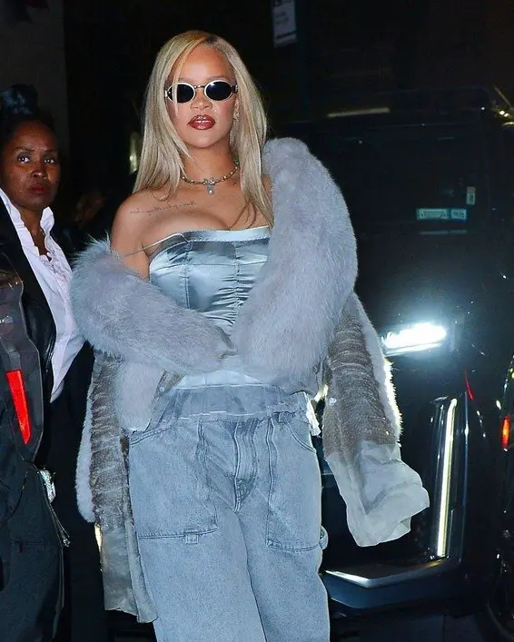 Buy Rihanna NYC 2024 Grey Crop Fuzzy Jacket