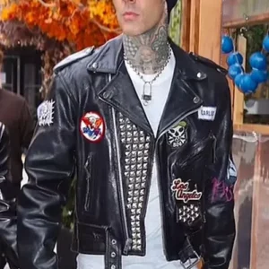 Buy Travis Barker American musician and drummer Black Biker Jacket For Sale