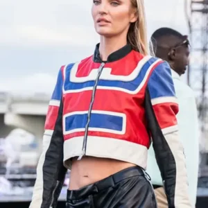 Candice Swanepoel Cropped Zip Leather Jacket