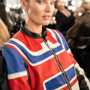 Candice Swanepoel Cropped Zip Leather Jacket For Women