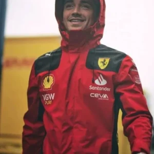 Charles Leclerc Grand Prix Ferrari Red Hooded Jacket