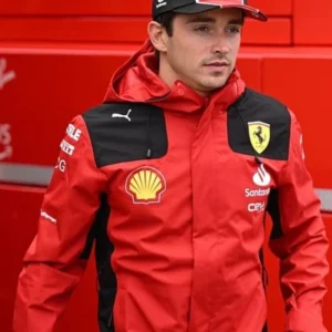 Charles Leclerc Grand Prix Ferrari Red Hooded Jacket On Sale