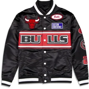 Chicago Bulls Rally Drive 2024 Satin Varsity Jacket